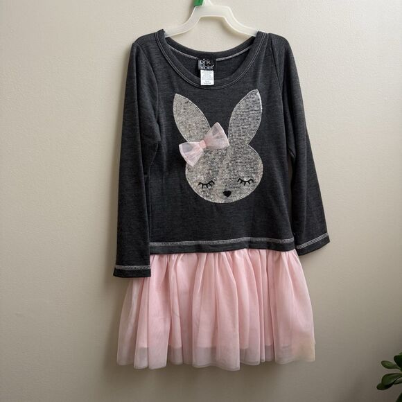 Pink & Violet Bunny Dress Girls Size 6 Gray & Pink Frilly Sequin Easter - Picture 4 of 5